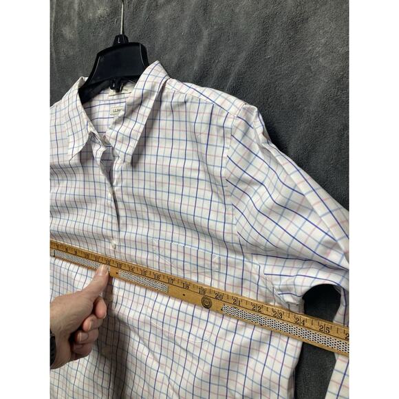 L.L. Bean Top Women Sz XL White Pink Blue Plaid Wrinkle Free Work Gender Reveal - Picture 2 of 7